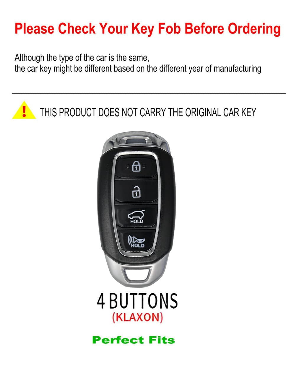 for Hyundai Key Fob Cover Case Metal Shell Smart Key Holder protector Compatible for Kona Palisade Santa Fe Elantra GT Accent Veloster 4 Button