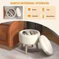 thumbnail image 3 of GORELAX Round Storage Ottoman, 19" Tall Footstool with Tray, Footrest Stool Seat w/Removable Lid, Solid Wood Legs & Adjustable Pad, Cozy Vanity Stool for Living Room Bedroom Entryway (Beige), 3 of 9