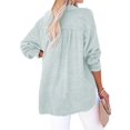 thumbnail image 3 of Womens Casual Button V Neck Long Sleeve Shirts Oversized Solid Blouses Tops Light Blue L, 3 of 7