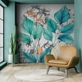 thumbnail image 3 of Idea4wall 2pcs Elegant Botanical Sketch Soft Teal Leaves Wall Murals, Removable Self-Adhesive Stick Wallpaper Large Wall Stickers for Home Decorative, 48"x96", 3 of 5