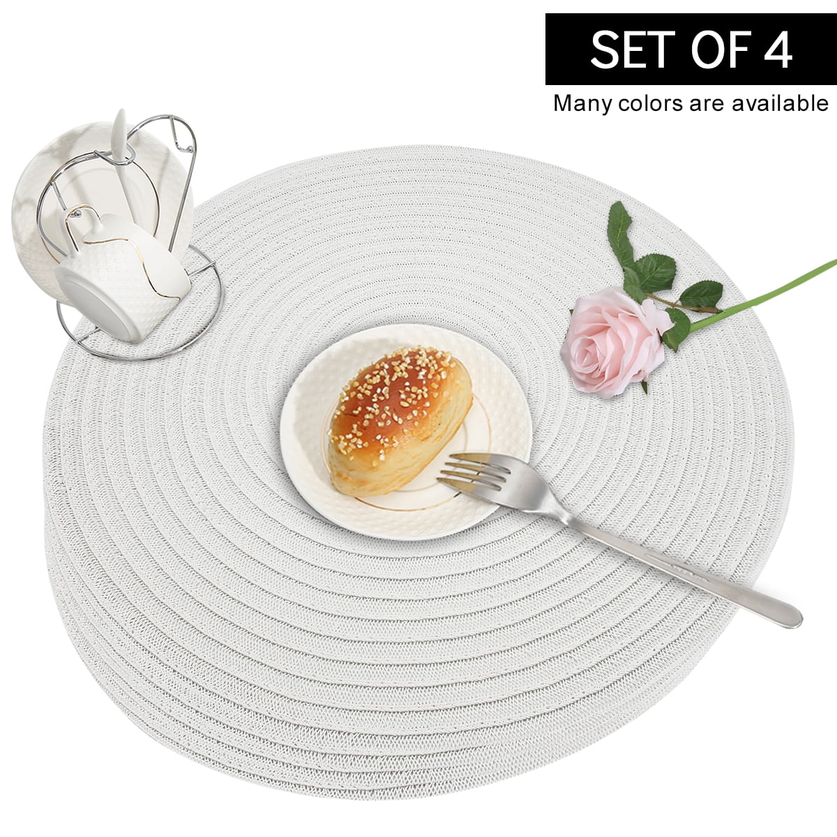 15 in Round Woven Vinyl Placemats Set of 4, Modern Non-Slip Insulation ...