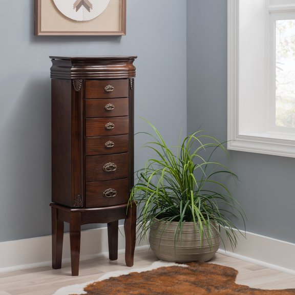 Contemporary Home Living 6-Drawer Wooden Jewelry Armoire - 40.25" - Espresso Brown