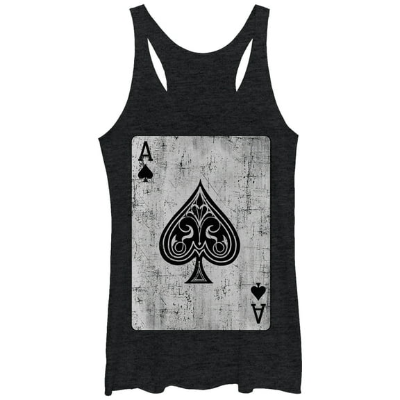 Women's Lost Gods Distressed Ace of Spades  Racerback Tank Top Black Heather X Large