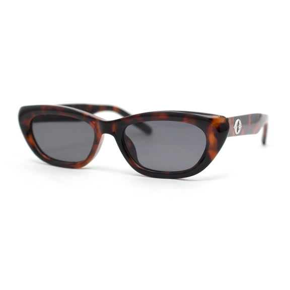 Womens Narrow Rectangular Cat Eye Retro Plastic Sunglasses Tortoise - Black