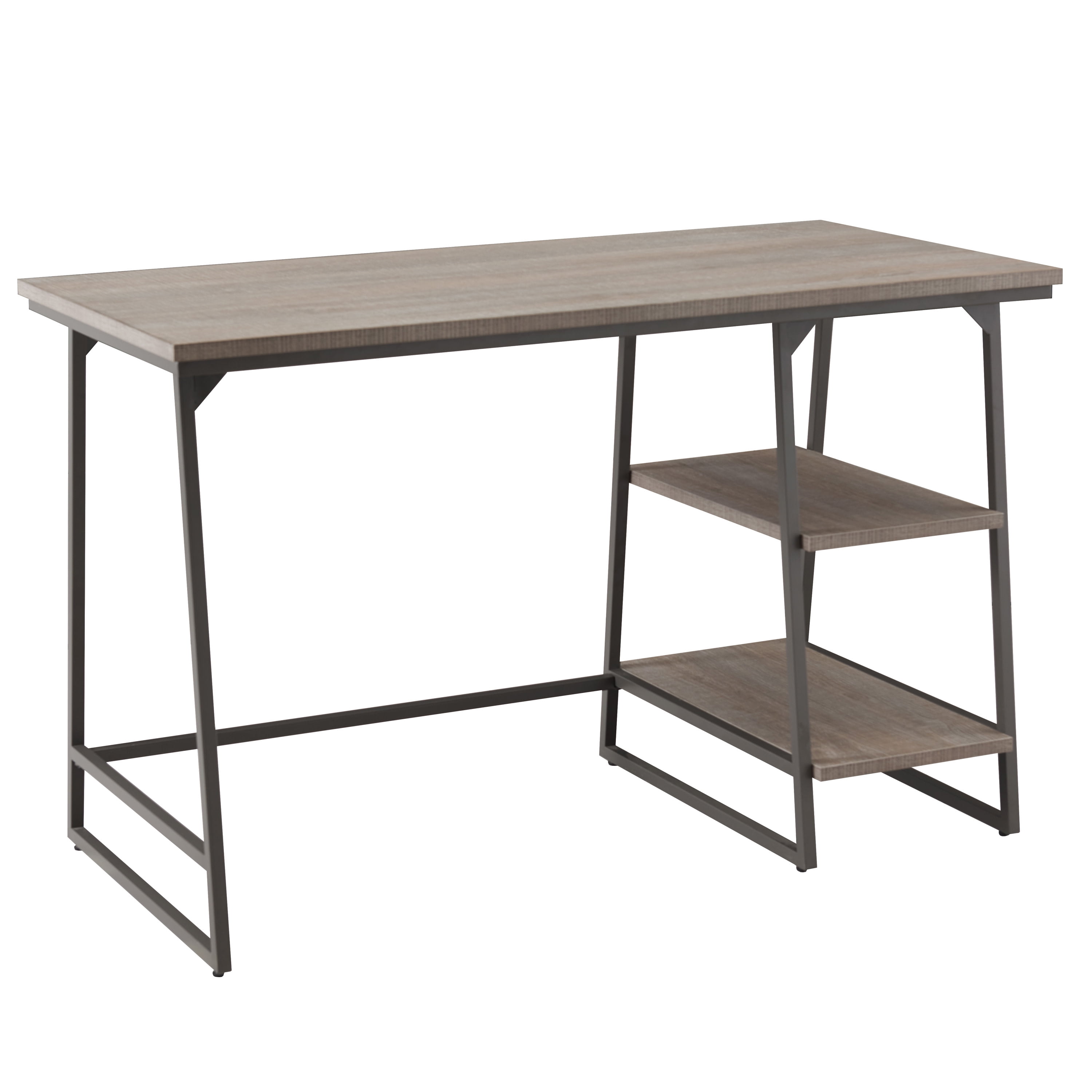 Leick Home Rectangular Computer Desk | Study Table with Reversible Stepped Tier Shelf,  Roughsawn Oak and Gunmetal