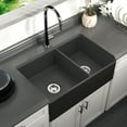 thumbnail image 2 of Houzer Platus 33 inch Black Fireclay Apron Front Farmhouse 60/40 Double Kitchen Sink - PTD-6040 BL-C with Basket Strainer and Basin Grids Included, 2 of 7