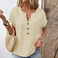 thumbnail image 2 of Cmfcve Women's Summer Tee Shirt Oversized Short Sleeve Gauze Blouses V-Neck Stretchy Henley Button Shirts, 2 of 6