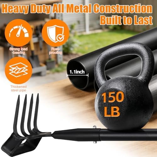Garden Hoe, 72 Inch Soil Tiller Cultivator Stirrup Hoe, Heavy Duty 2-in-1 Garden Tool with Adjustable Long Handle, Action Scuffle Loop Hoe with Rake for Flower Beds, Garden Loosening Weeding Digging