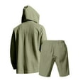 thumbnail image 5 of Ahabrexf Jackets for Men, Summer Solid Color Casual Long Sleeve Hooded Shorts Pocket Set, 5 of 6
