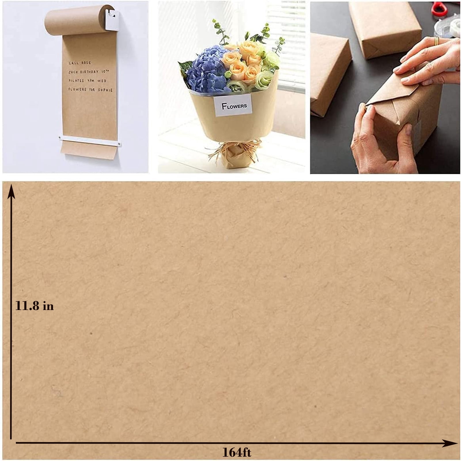 Kraft Wrapping Paper -11.8” x 98.5' Natural Kraft Wrapping Paper for Packing Recyclable Craft Construction and Packing Paper for Gift Wrapping, Packing Paper for Moving,Shipping, Floor Covering