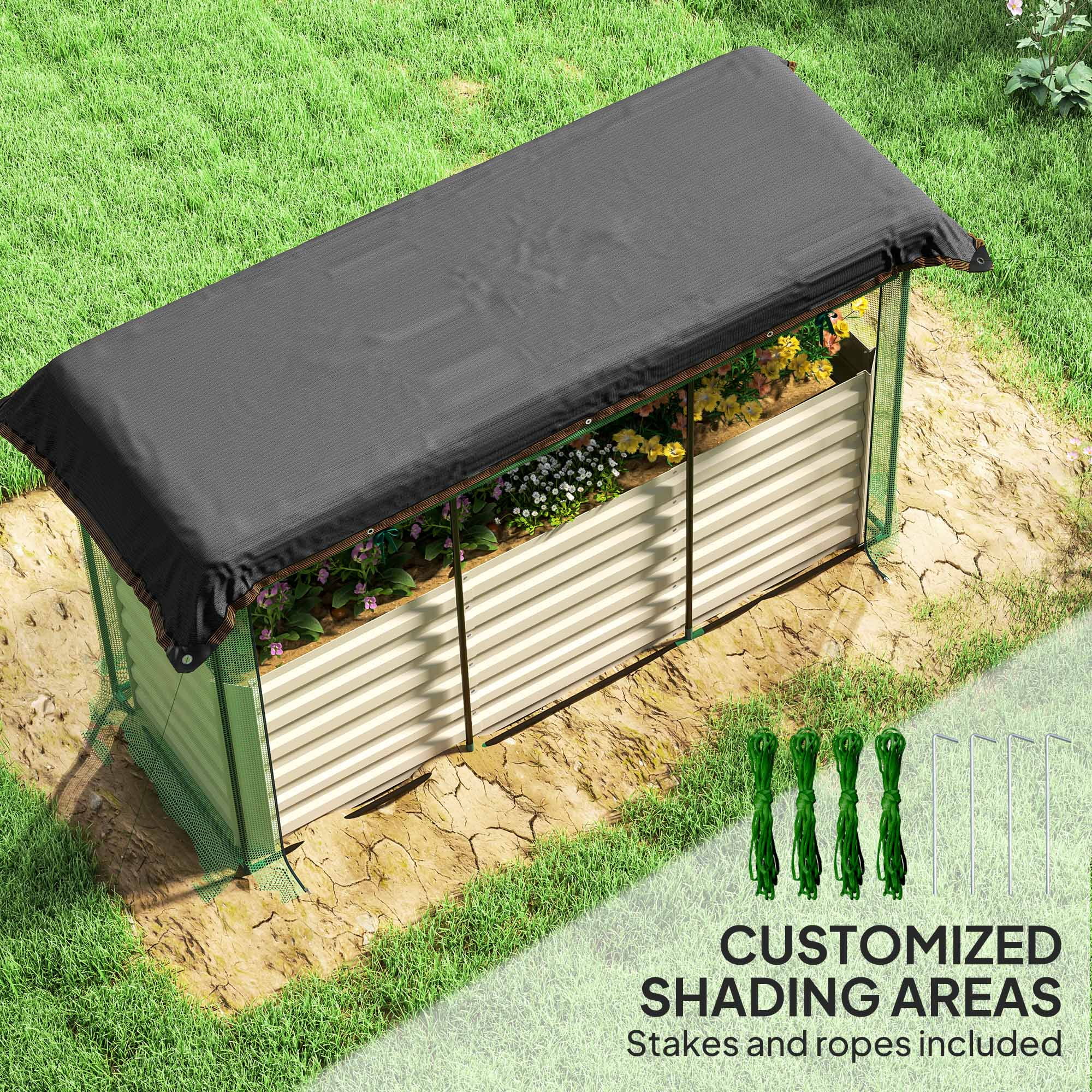 Galvanized Steel Planter Box, Crop Cage and Shade Cloth with Raised Garden Bed