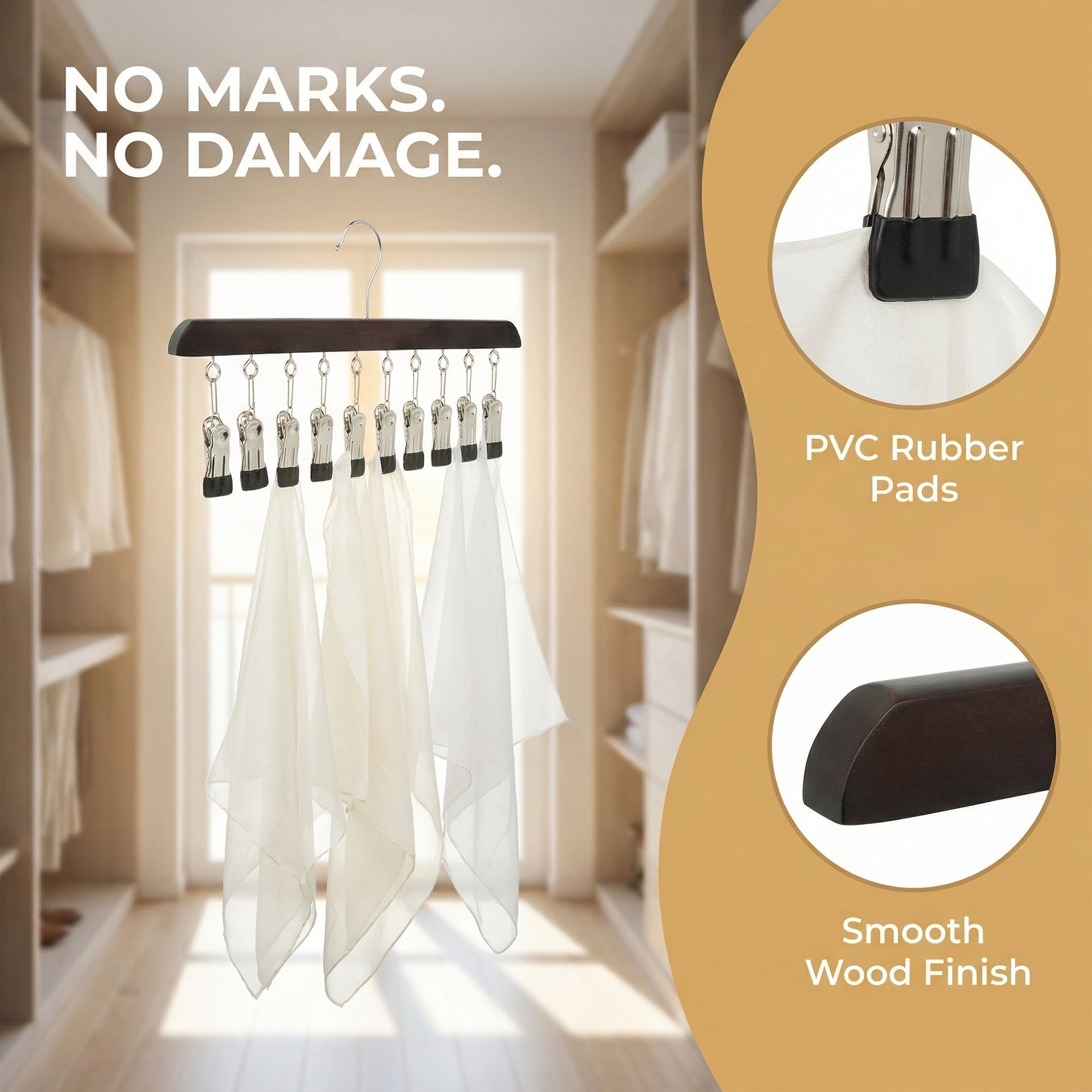 Unique Bargains 2Pcs Wood Minimalist Hangers With 10 Clips Vinatge