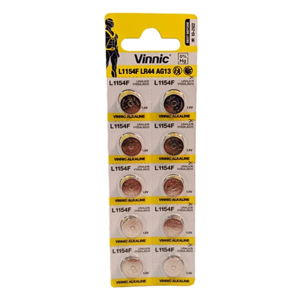 Vinnic Lr44 L1154f Ag13 Alkaline Coin Battery 10 Pack 1 5v 110mah Walmart Com Walmart Com