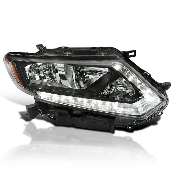Spec-D Tuning Right Passenger Side Black Headlight w/ LED Strip Compatible with 2014-2016 Nissan Rogue