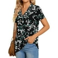 thumbnail image 4 of ClodeEU Women's V-Neck Printed Short Sleeve Shirt with Button ,Casual Trendy Tunic Blouse Black,Womens Plus XXL, 4 of 7