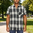 thumbnail image 7 of Cmfcve Men's Plus Size Shirts Short Sleeve Button Down Shirts Lapel Summer Plaid Dress Shirts with Chest Pocket, 7 of 7