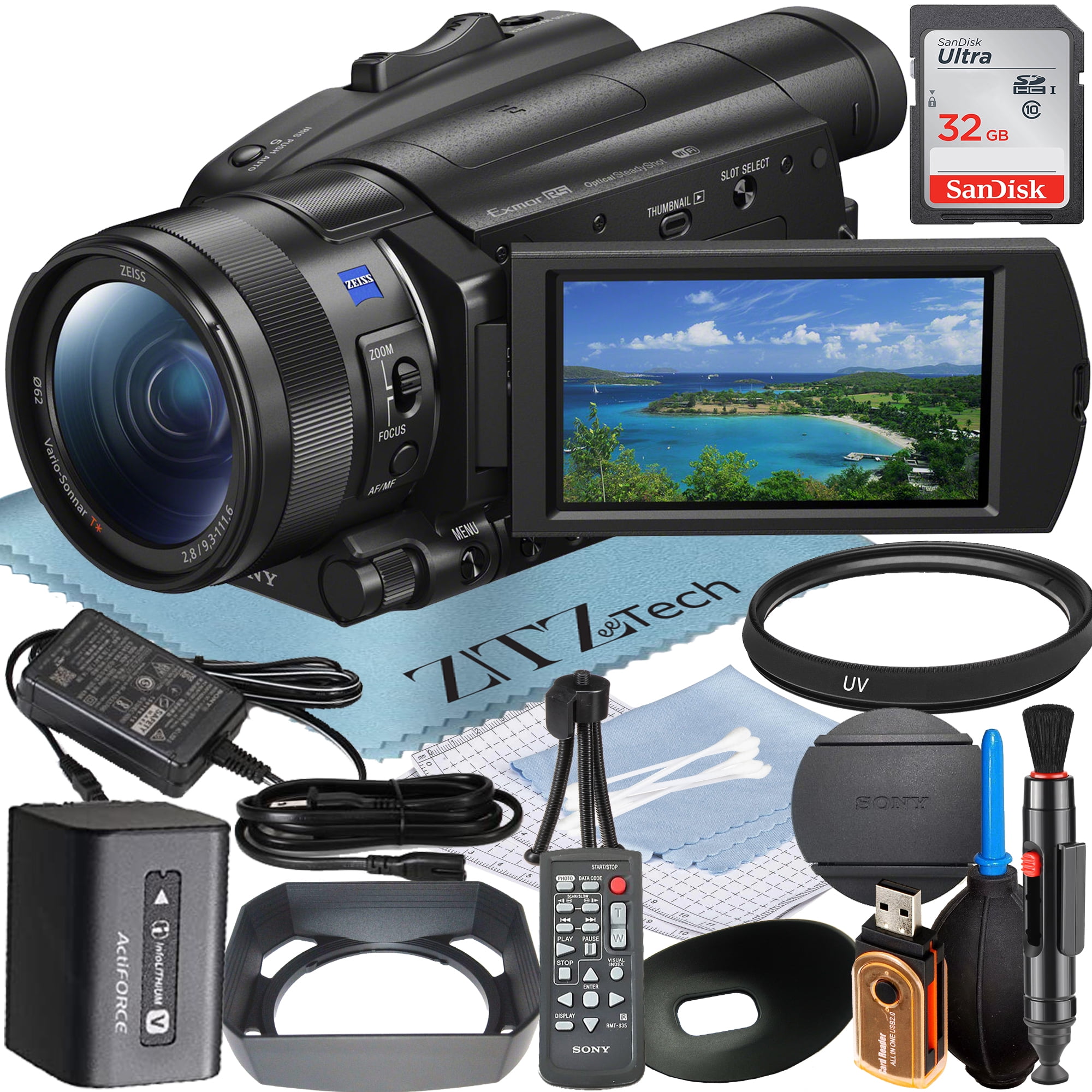 Sony FDRAX700 4K HDR Camcorder with 32GB SanDisk Memory Card + UV