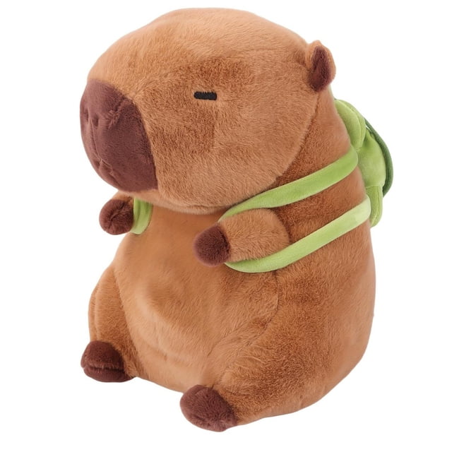 40cm Relaxed Capybara Plush Toy - Brown Water Rodent Stuffed Animal with Tiny Green Turtle Riding on Back