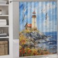 thumbnail image 3 of Lighthouse Sunrise Coast Scenery Pale Blue Tan Shower Curtain Modern Home Bathroom Bathtub Decor Waterproof Fabric with 12PCS Hooks, 3 of 8
