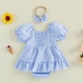 thumbnail image 4 of Vdoaml Baby Clothes for Girls Short Sleeve Bodysuit Infants Gingham Cute Romper Dress with Bow Headband 3-6 Months Blue, 4 of 4