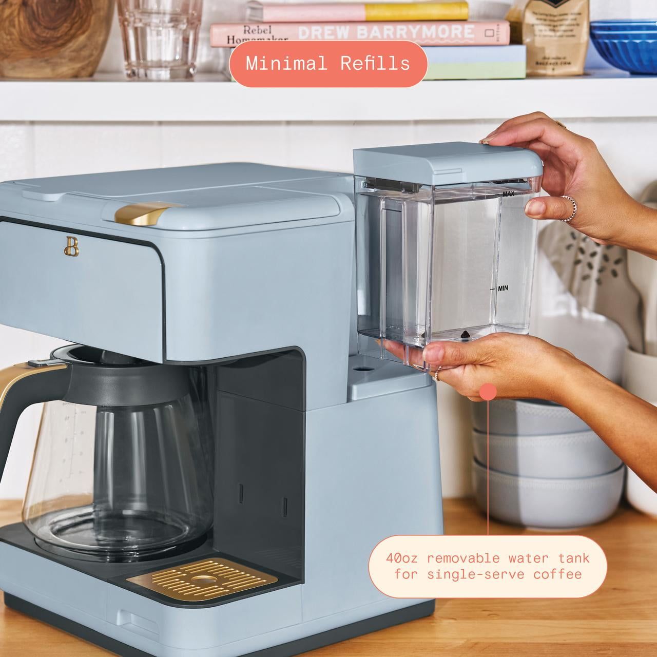 Beautiful Multi-Brew 12-Cup Programmable Drip & Single-Serve Coffee Maker, Cornflower Blue by Drew Barrymore