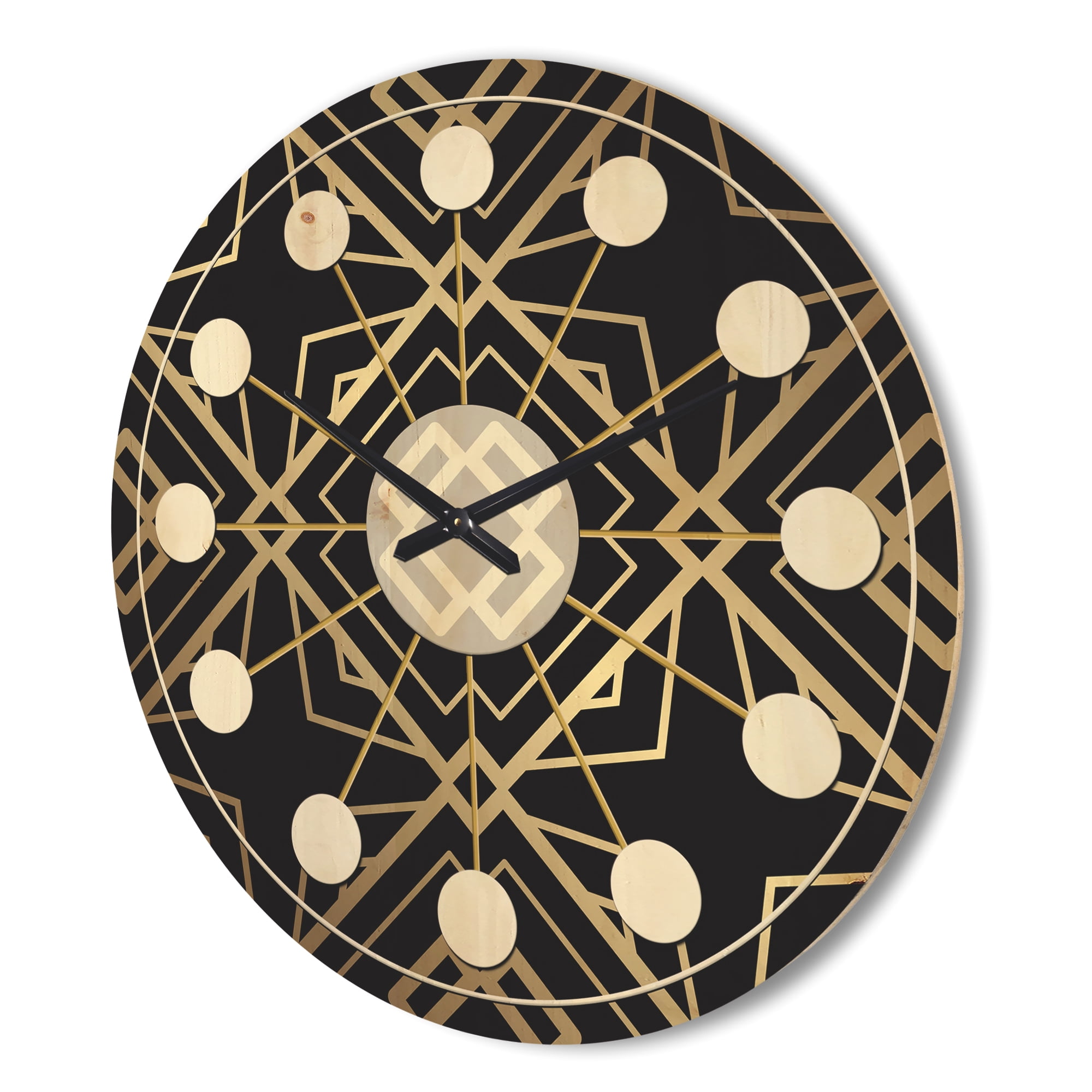 Designart 'Black and Gold Art Deco Pattern' Mid-Century Modern Wood Wall Clock