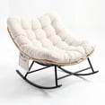 thumbnail image 4 of Oversized Papasan Rocking Chair with Thick Cushion, Curved Leg Wicker Rattan Rocker, Heavy Duty 700 LBS Capacity Indoor Outdoor Glider,Yellow Rattan + Cream Cushion, 4 of 6