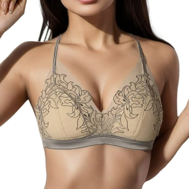 Gibobby Brasier sin varillas para mujer Ropa interior francesa para mujer pechos pequenos Copa triangular sujetador de contraste de Color bordado Gris M Walmart en linea