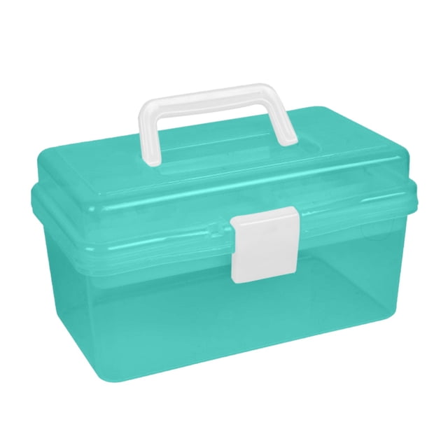 Blue Portable Box Organizer Multipurpose Sewing Box Tool Box Crafts And Storage Case With Handle And Removable Tray for Daily Household Storage and Travel Storage