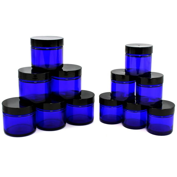Frascos de vidrio azul cobalto de 30 ml y 60 ml para cosméticos con tapas, 12 unidades
