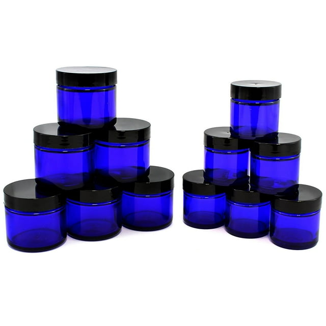 Frascos de vidrio azul cobalto de 30 ml y 60 ml para cosméticos con tapas, 12 unidades