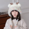 thumbnail image 2 of SuTry Kids Solid Color Knit Beanie with Cute Antlers Warm Plush Fleece-Lined Winter Hat for Christmas Holiday Headwear(White,4-10 Years), 2 of 5