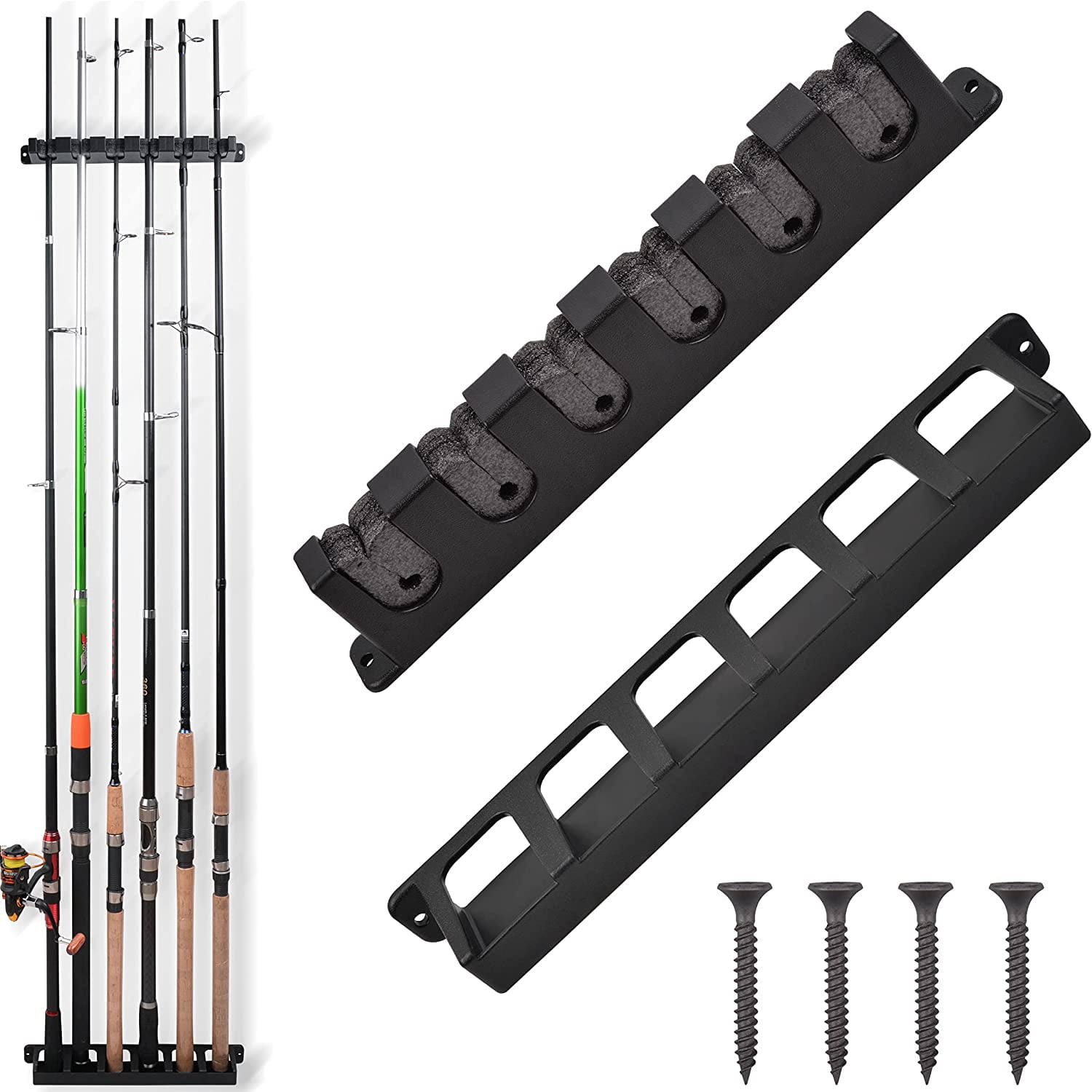 PLUSINNO V9 Vertical Fishing Rod Holders, 4 Packs Wall Mounted Fishing Pole  Holders, Fishing Rod Racks Hold Up to 36 Rods or Combos, Fishing Rod  Holders for Garage, Fits Most Rods of