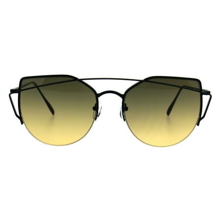 Oceanic Gradient Retro Metal Half Rim Avant Garde Cat Eye Sunglasses Black