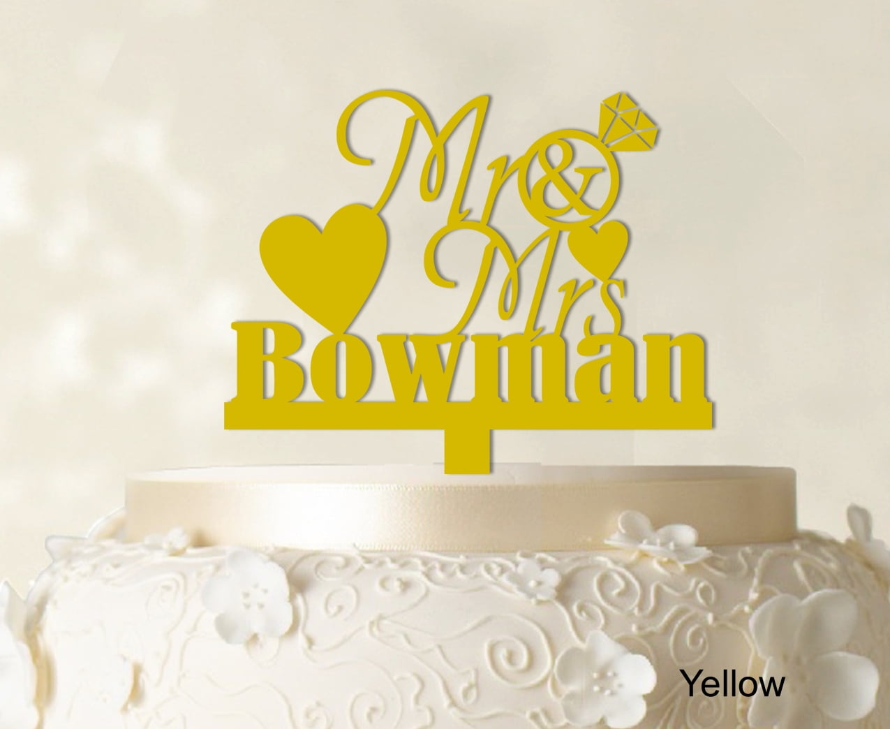 "Personalized Mr & Mrs Wedding Cake Topper Personalized Yellow Cake
