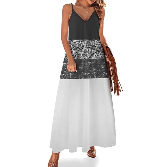 Silver Black Sequins Painting Sleeveless Dress Loose Women's Dress Dresses Luxury Evening Dresses