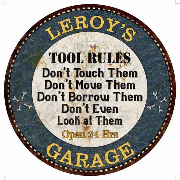 LEROY'S Garage Rules 14" Round Metal Sign Garage Wall Decor 100140015197