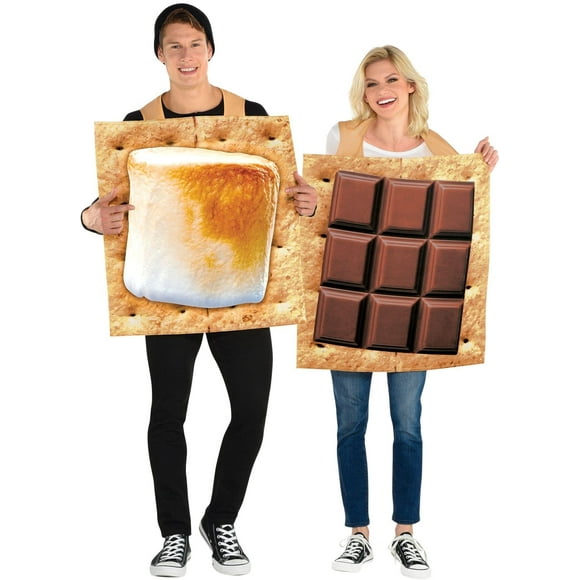 Party City S'Mores Snack Couple Halloween Costume, Adults Standard Size, Chocolate and Marshmallow Graham Cracker Tunics