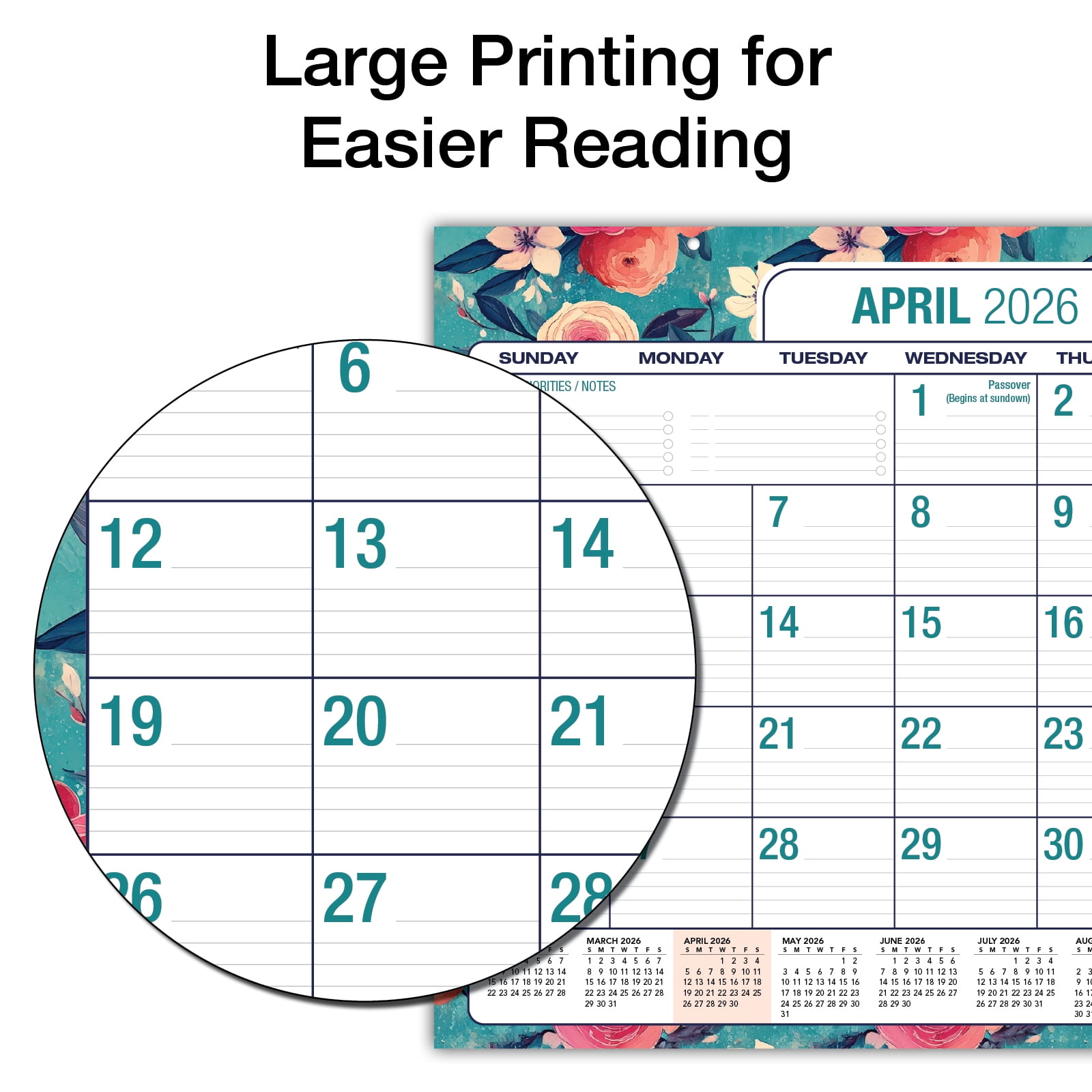 Excello Brands Desk Pad AY 2026-2027 - 22"x17" (Teal Floral)