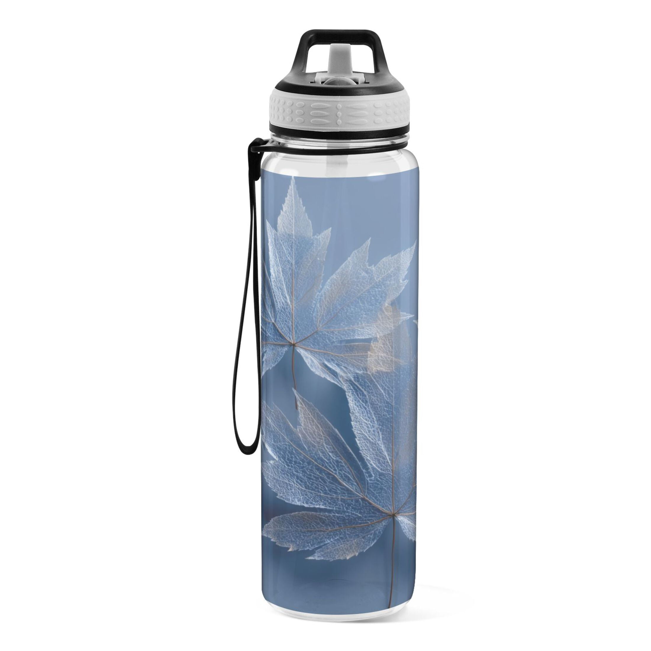 1000ML Transparent Sports Water Bottle with Handle & Straw Portable Water Bottle for Outdoor Camping Gym Glass Mapleleaves