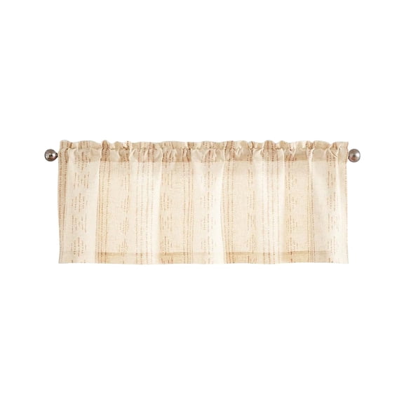 Boho Stripe Kitchen Valance, Linen Tier Curtains Small Window Drapes for Cafe Living Room Bathroom Window Treatments, Rod Pocket, Taupe on Beige (17.7x54'')