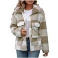 thumbnail image 2 of Sriper Sherpa Fleece Lined Hoodie Jacket Plaid Flannel Zip Up Hooded Open Front Lapel Collar Cardigan Hoodie Sweatshirt Long Sleeve Fleece Hooded Jacket Coat Fall Fashion 2024 Trendy Work, 2 of 8