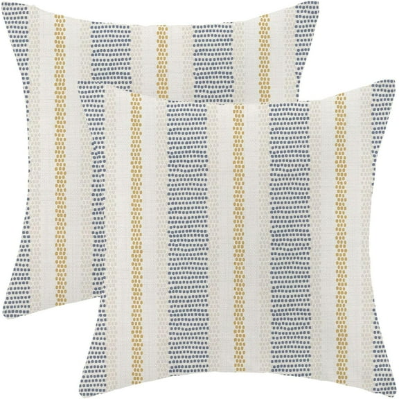 Navy Blue Mustard Yellow Outdoor Pillow Covers 18 x 18 Inch, Beige Polka Dots Striped Decor Throw Pillows for Couch Bed, Boho Modern Farmhouse Decorative Pillowcase Linen Cushion Cover Set of 2