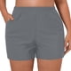 thumbnail image 2 of Prolriy - Bañador corto para mujer, talla grande, cintura alta, tipo slip de playa, fruncido, corte alto, cobertura completa, para yoga, deportivo, color gris, talla XL, 2 of 7