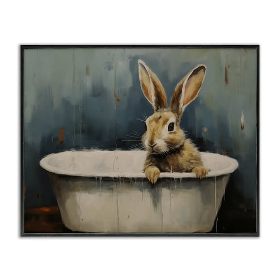 Stupell Industries Baby Bunny in Tub Animals Painting Black Framed Art Print Wall Art, 14 x 11