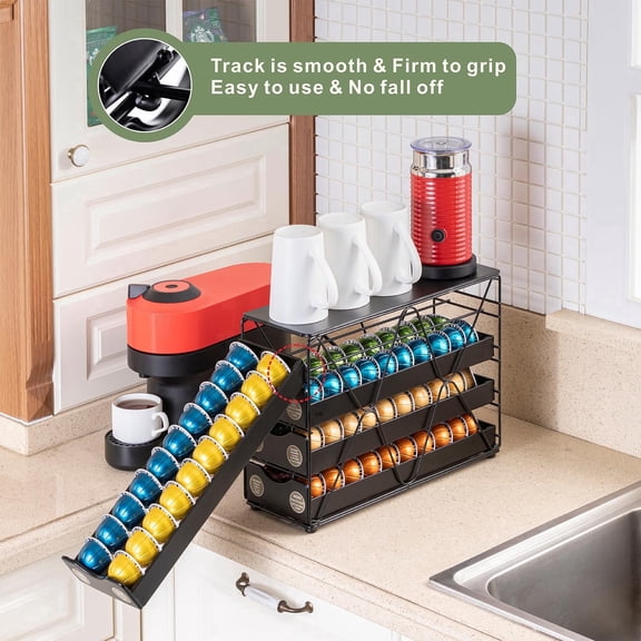 FlagShip for Nespresso Pod Holder Drawer Large Mullti Tier Coffee Pod Holder Vertuo 4 Tier 80Pods Capacity
