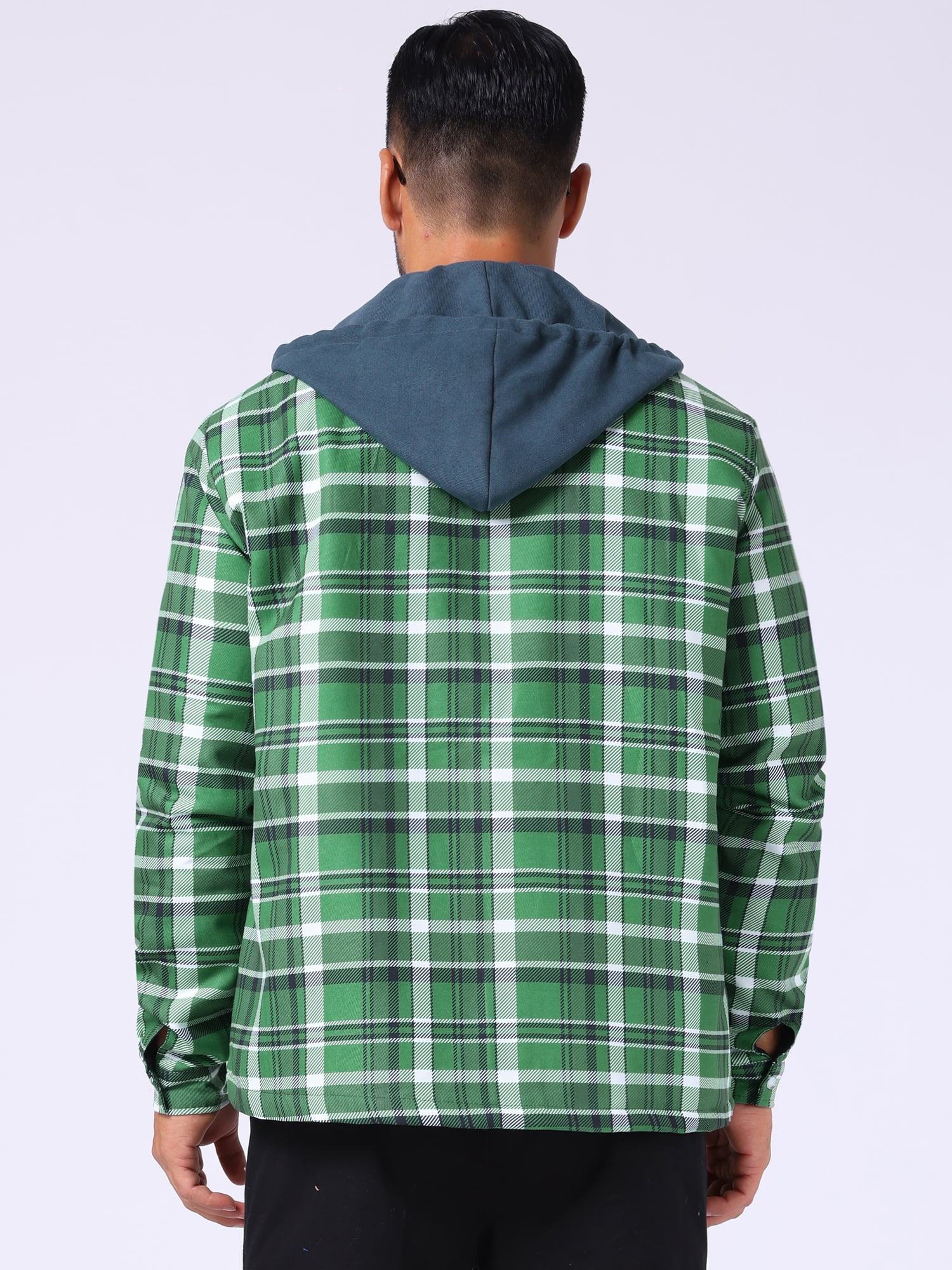 DARING DIVA Shirt Jacket Drawstring Hooded Plaid Shacket M Dark Green