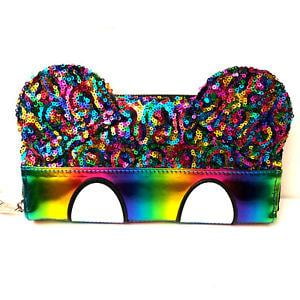 Disney Parks Loungefly Mickey Mouse Rainbow Metallic Iridescent Sequin Wallet 