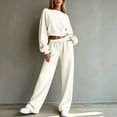 thumbnail image 5 of Sweatsuits Women 2 Piece Outfit 2026 Solid Drawstring Wide Leg Sweatpants Crew Neck Long Sleeve Cropped Tracksuit 2XL, 5 of 6