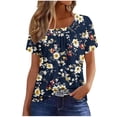 thumbnail image 2 of Tops for Women under $5 Short Sleeved Square Collar Pleated Printed T-shirt Navy M, 2 of 5